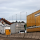 Trucks wait in a long queue at border customs control to enter the San Diego area.